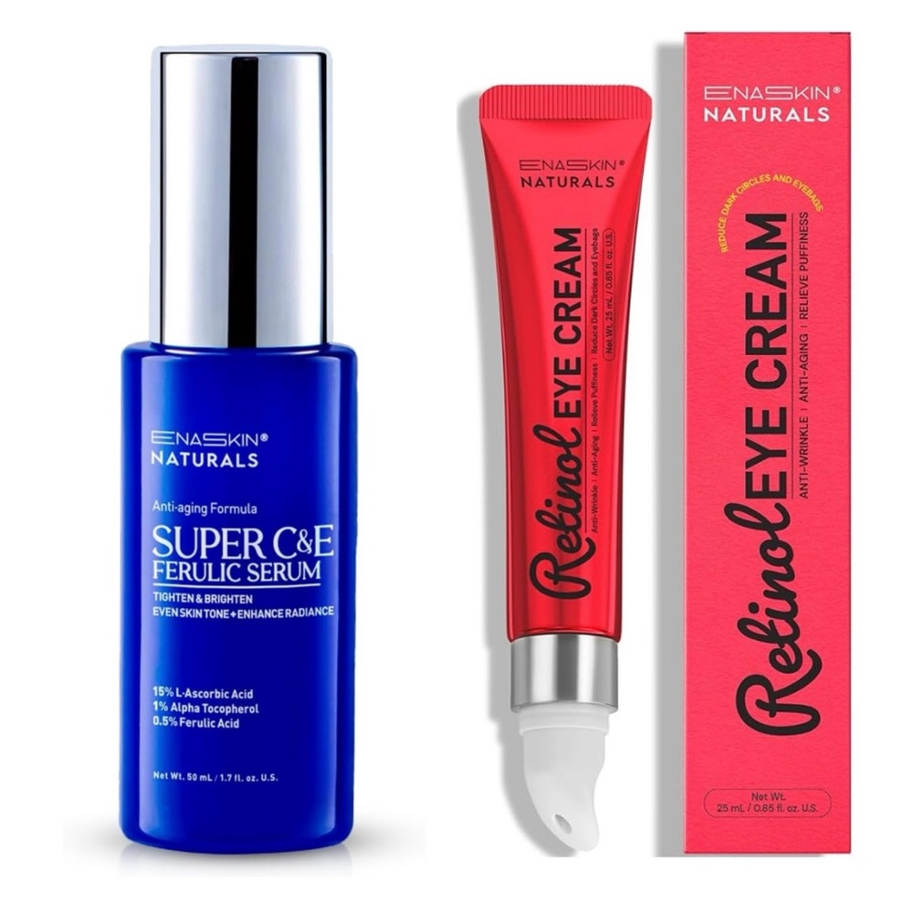 (2 Pack) Enaskin Naturals Bundle Lot Super C&E Ferulic Serum + Retinol Eye Cream